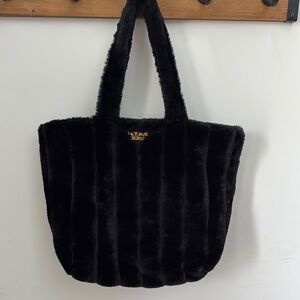 Victoria's Secret Black Faux Fur Tote Bag